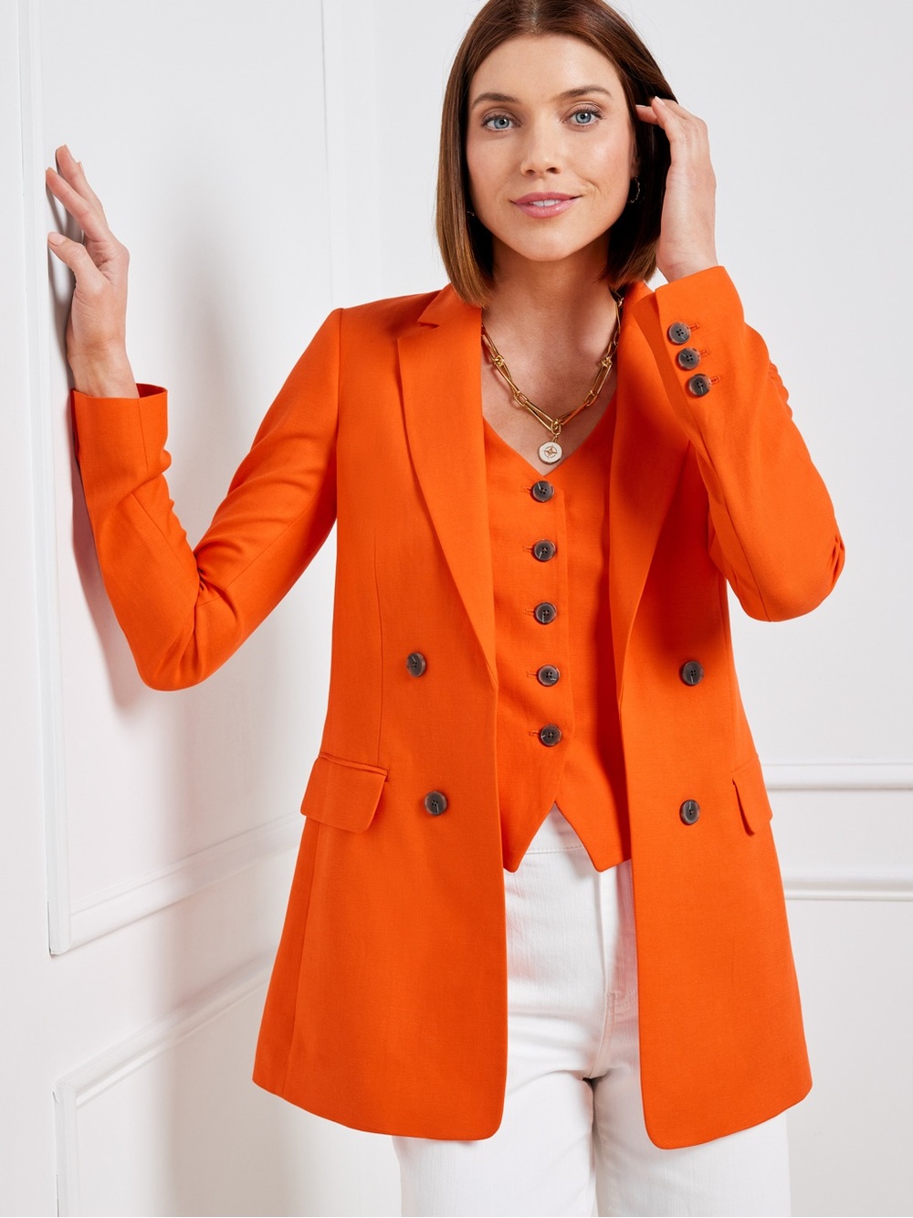 Talbots Linen Blend Slub Blazer Orange Size 2